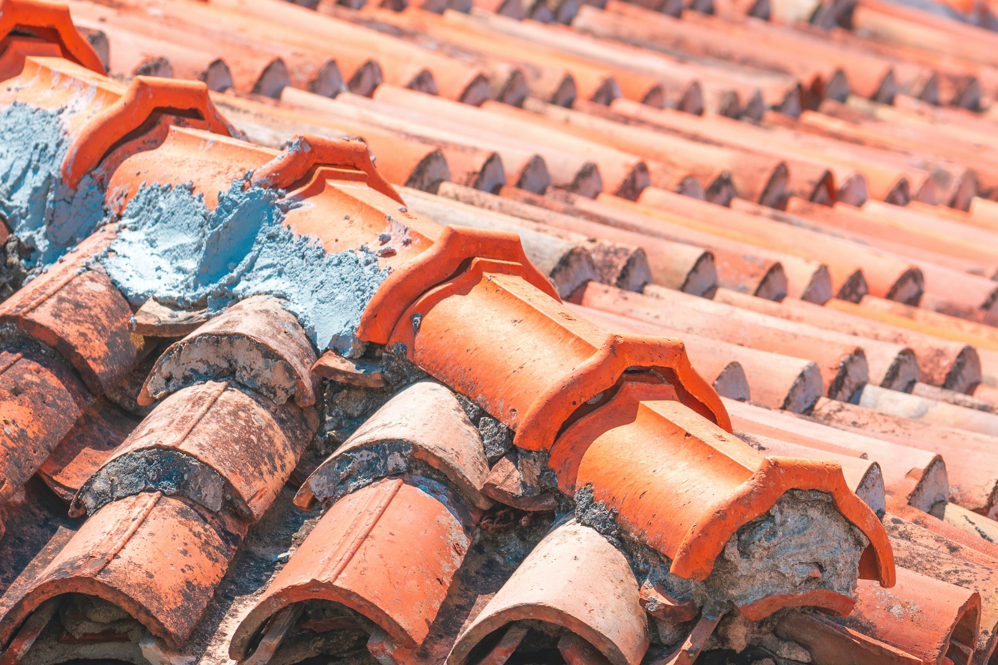 Old roof repairing, rustic architectural pattern